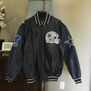 NFL G-iii Dallas Cowboys-Black and Navy Faux Leather Varsity Jacket